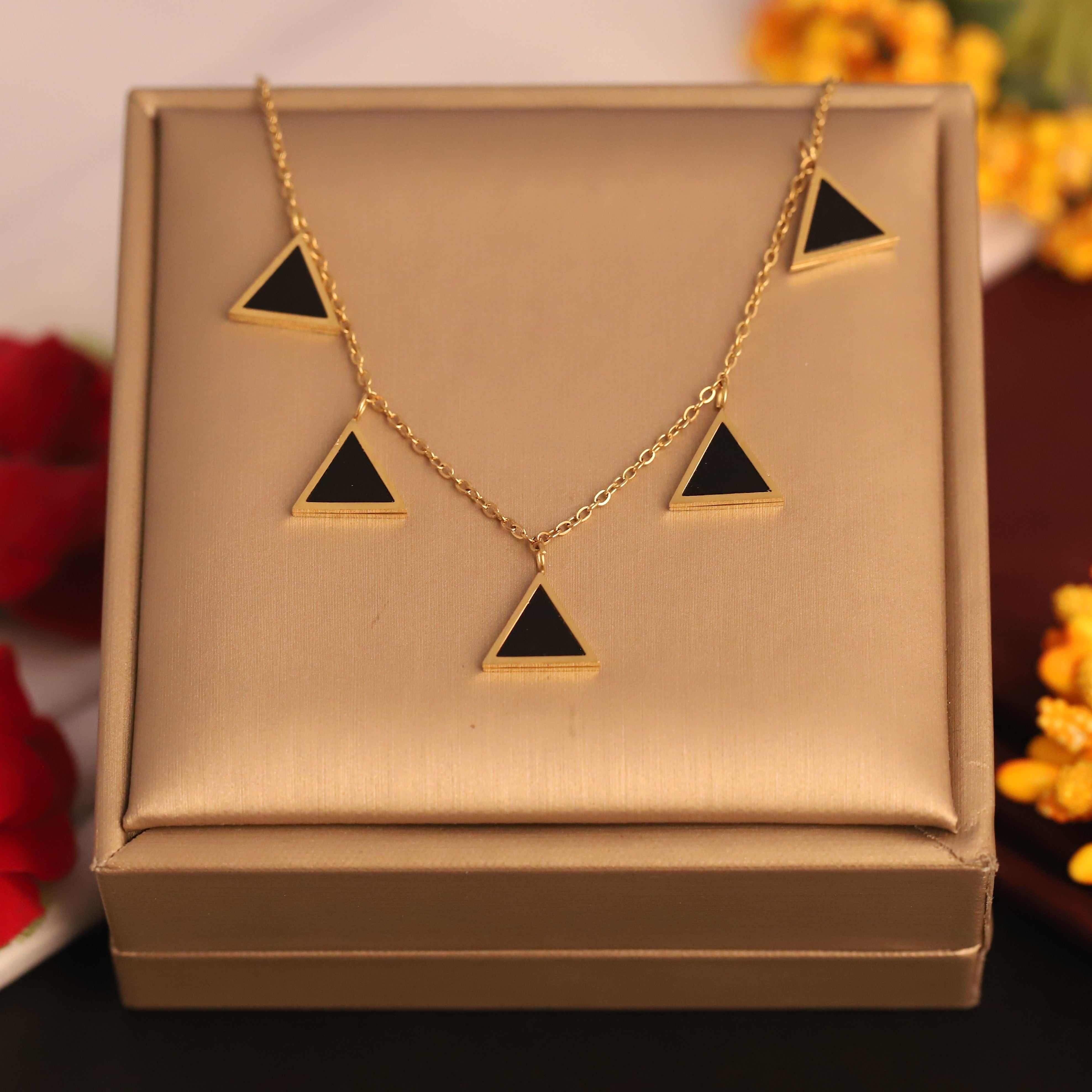 Triangle Black Charms Chain Gold Plated – Single Layer, Anti-Tarnish, Waterproof, Minimalist Style (GOLD)