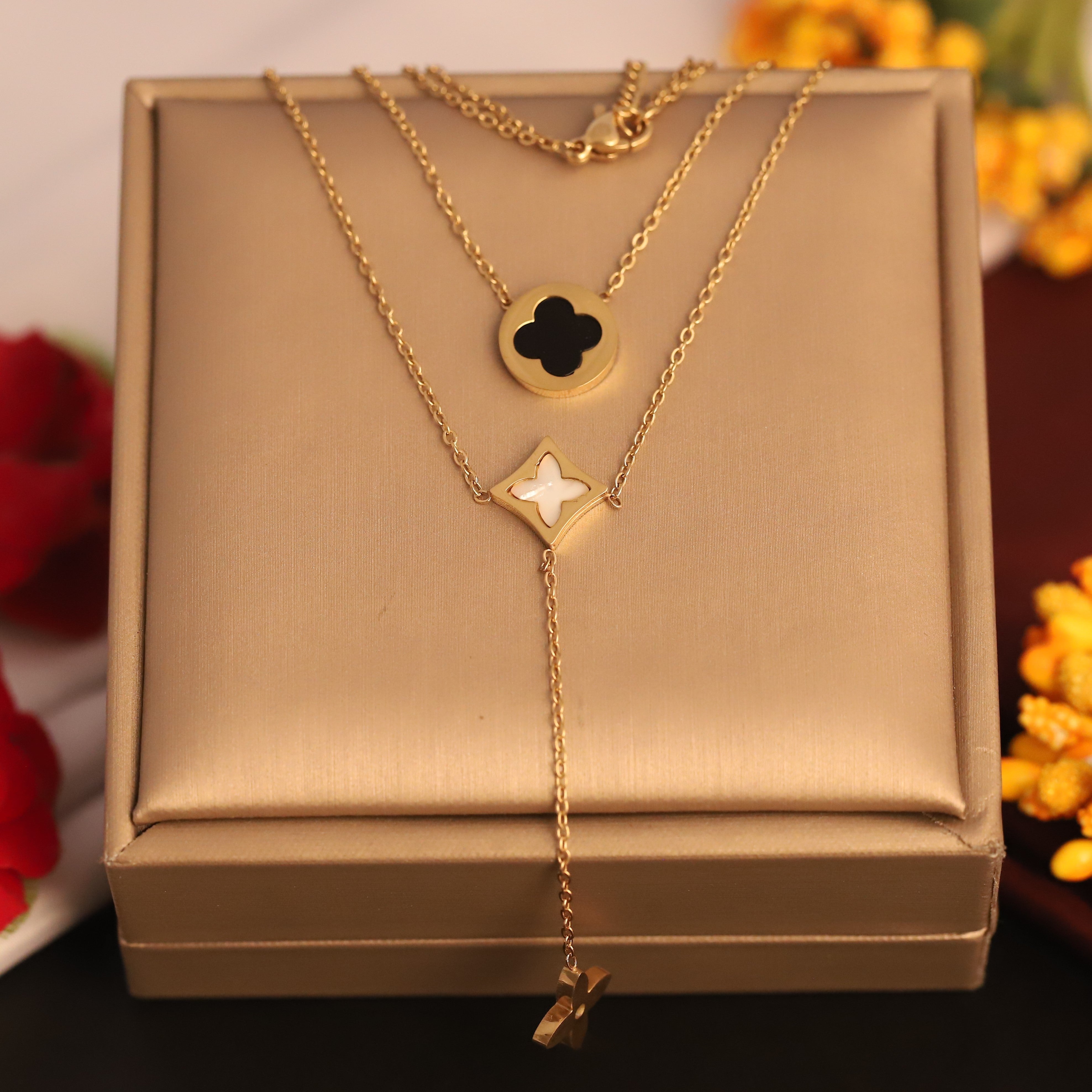 Flower Charms Chain Gold Plated – Double Layer, Anti-Tarnish, Waterproof, Minimalist Style (GOLD)