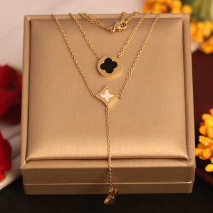 Flower Charms Chain Gold Plated – Double Layer, Anti-Tarnish, Waterproof, Minimalist Style (GOLD)