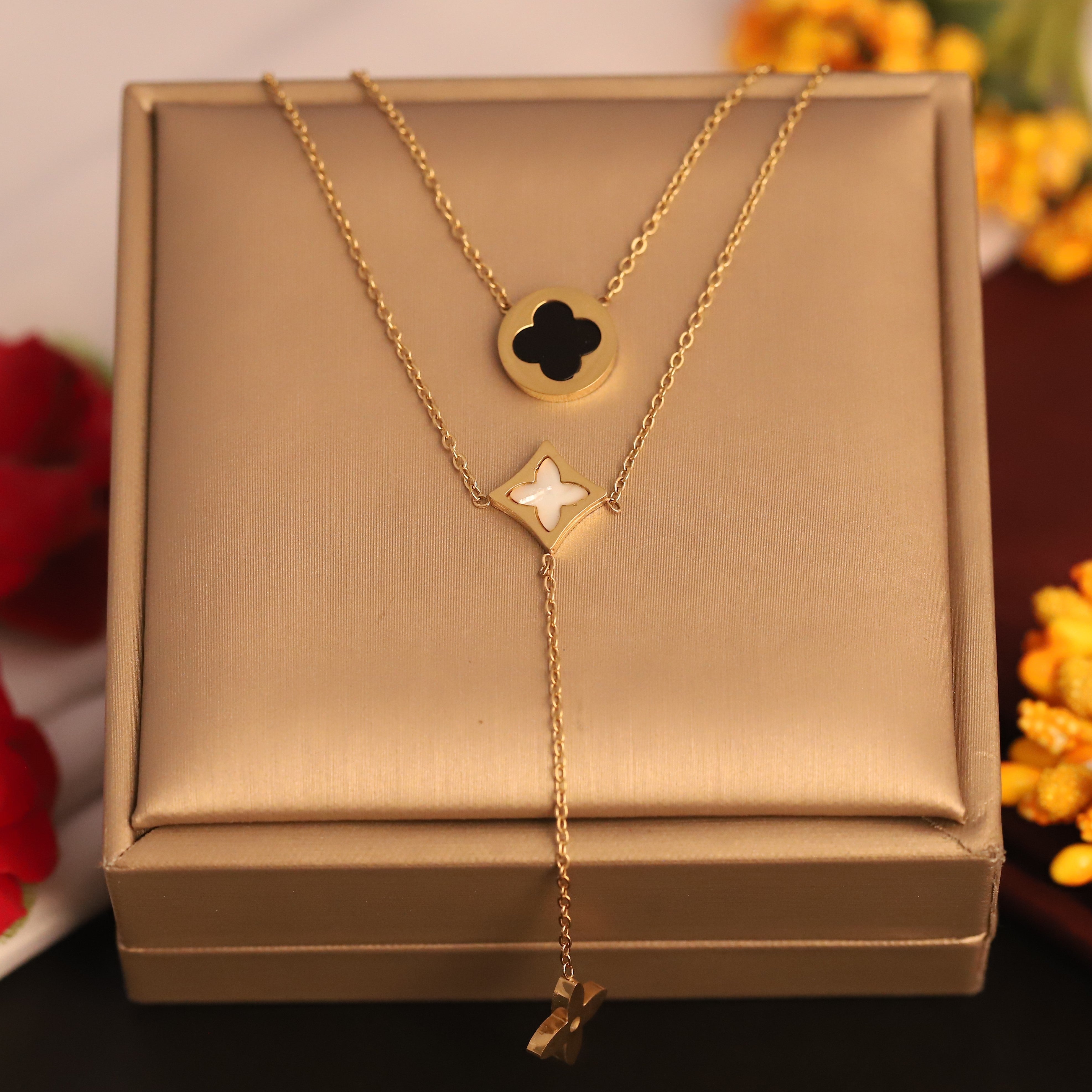 Flower Charms Chain Gold Plated – Double Layer, Anti-Tarnish, Waterproof, Minimalist Style (GOLD)