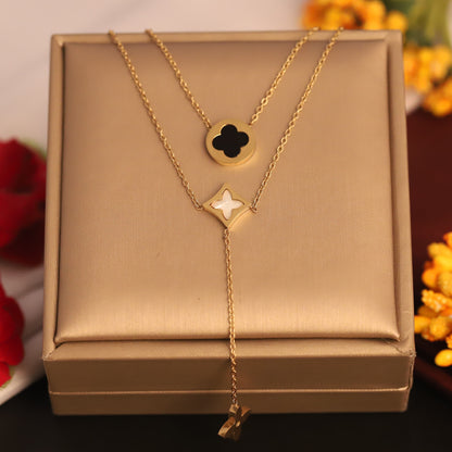 Flower Charms Chain Gold Plated – Double Layer, Anti-Tarnish, Waterproof, Minimalist Style (GOLD)