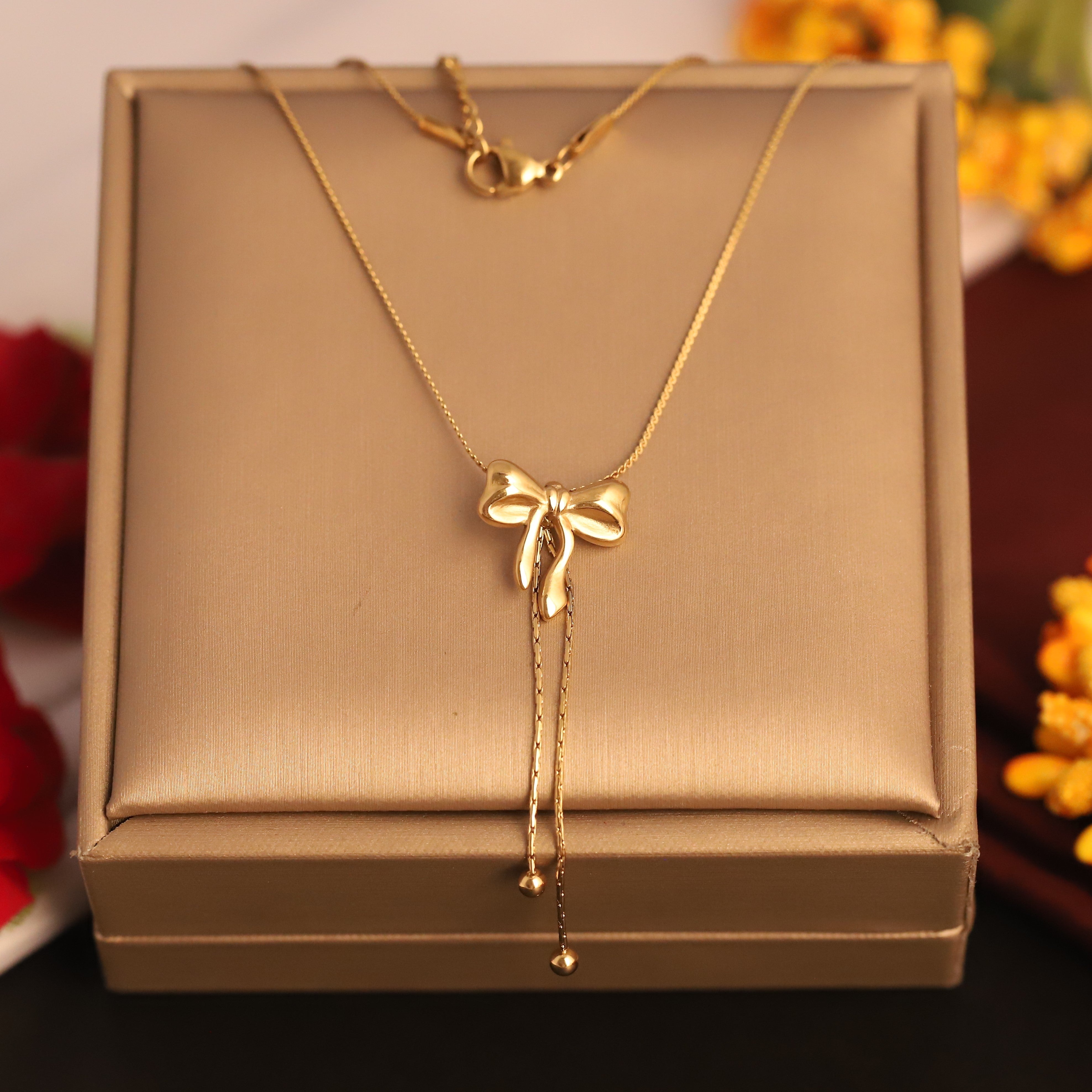 Bow Charm Chain Gold Plated – Single Layer, Anti-Tarnish, Waterproof, Minimalist Style (GOLD)
