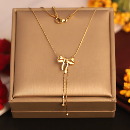 Bow Charm Chain Gold Plated – Single Layer, Anti-Tarnish, Waterproof, Minimalist Style (GOLD)