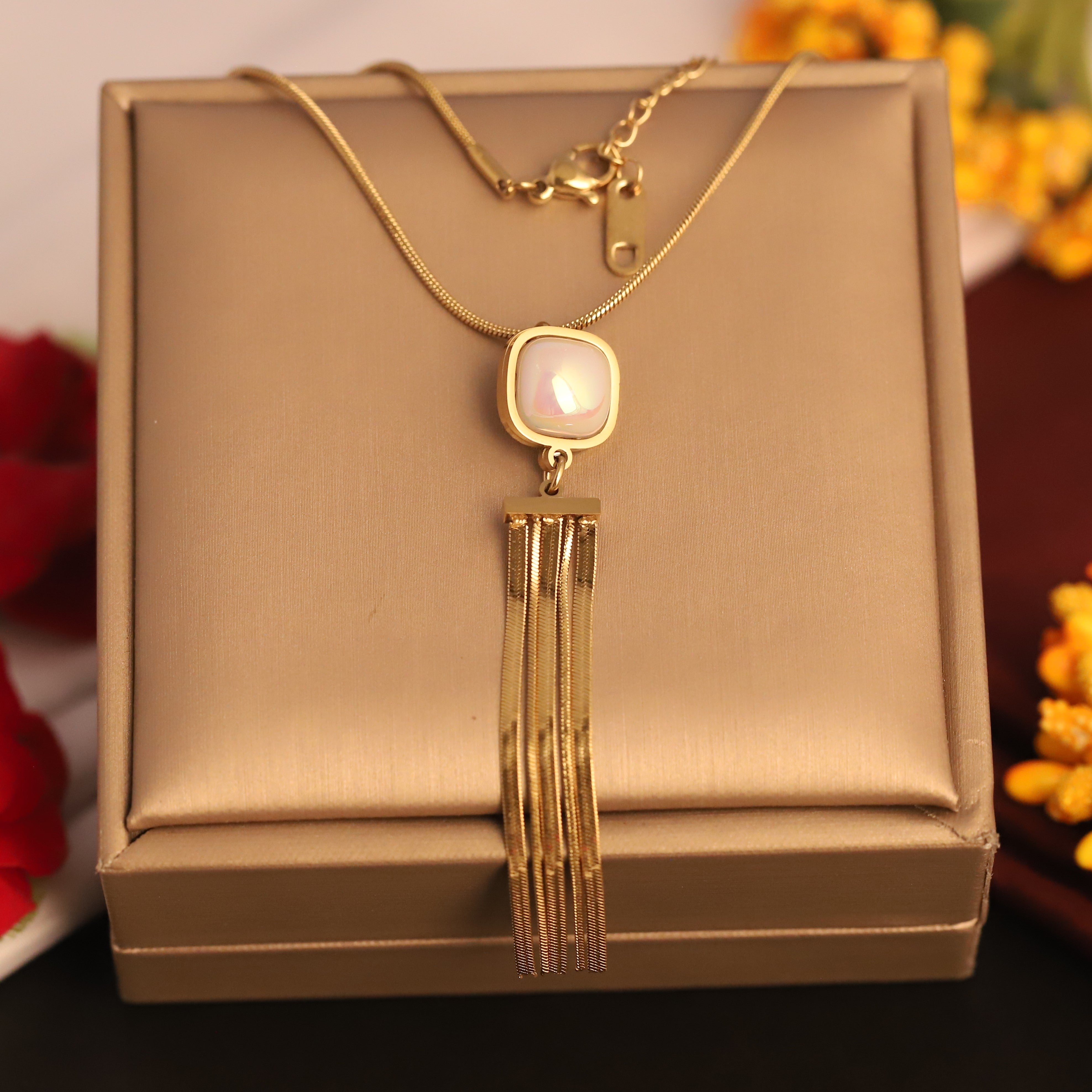 Square Peal Charm Chain Gold Plated – Single Layer, Anti-Tarnish, Waterproof, Minimalist Style (GOLD)
