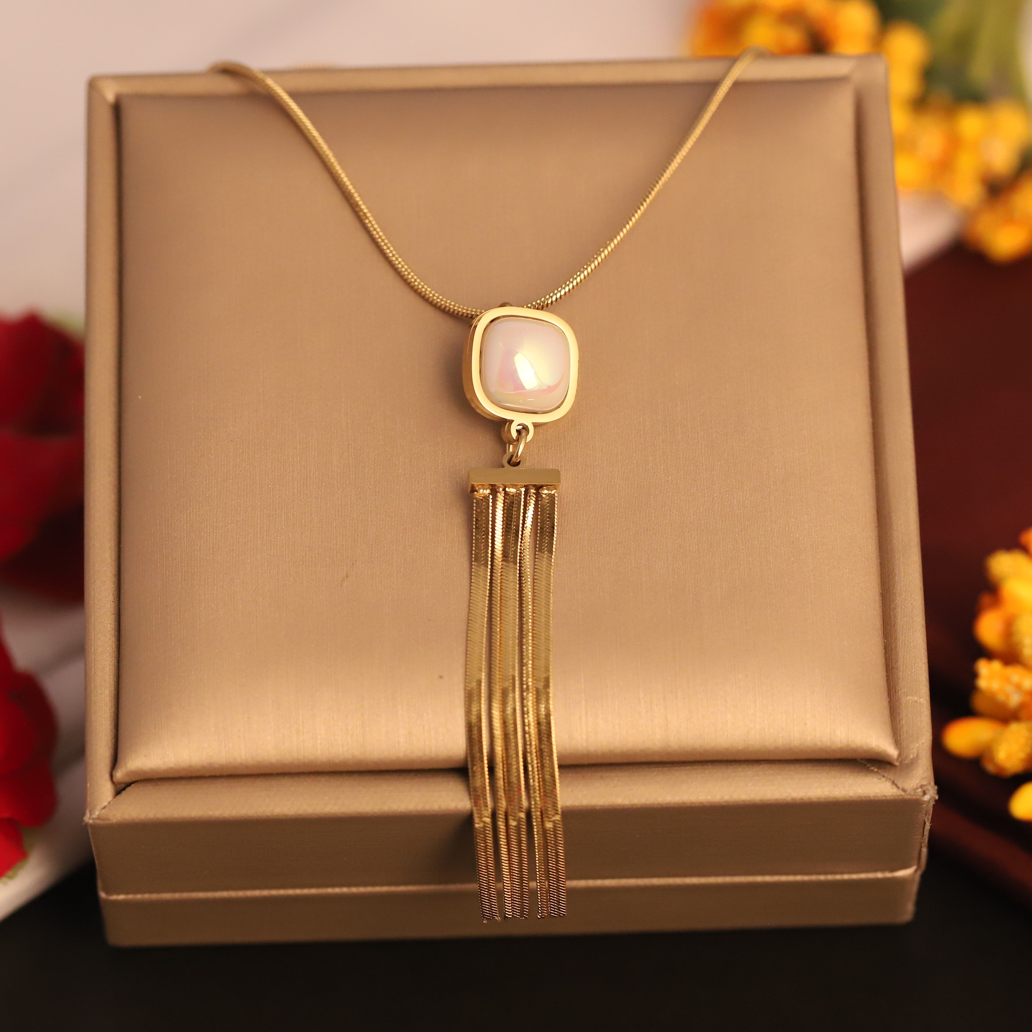 Square Peal Charm Chain Gold Plated – Single Layer, Anti-Tarnish, Waterproof, Minimalist Style (GOLD)