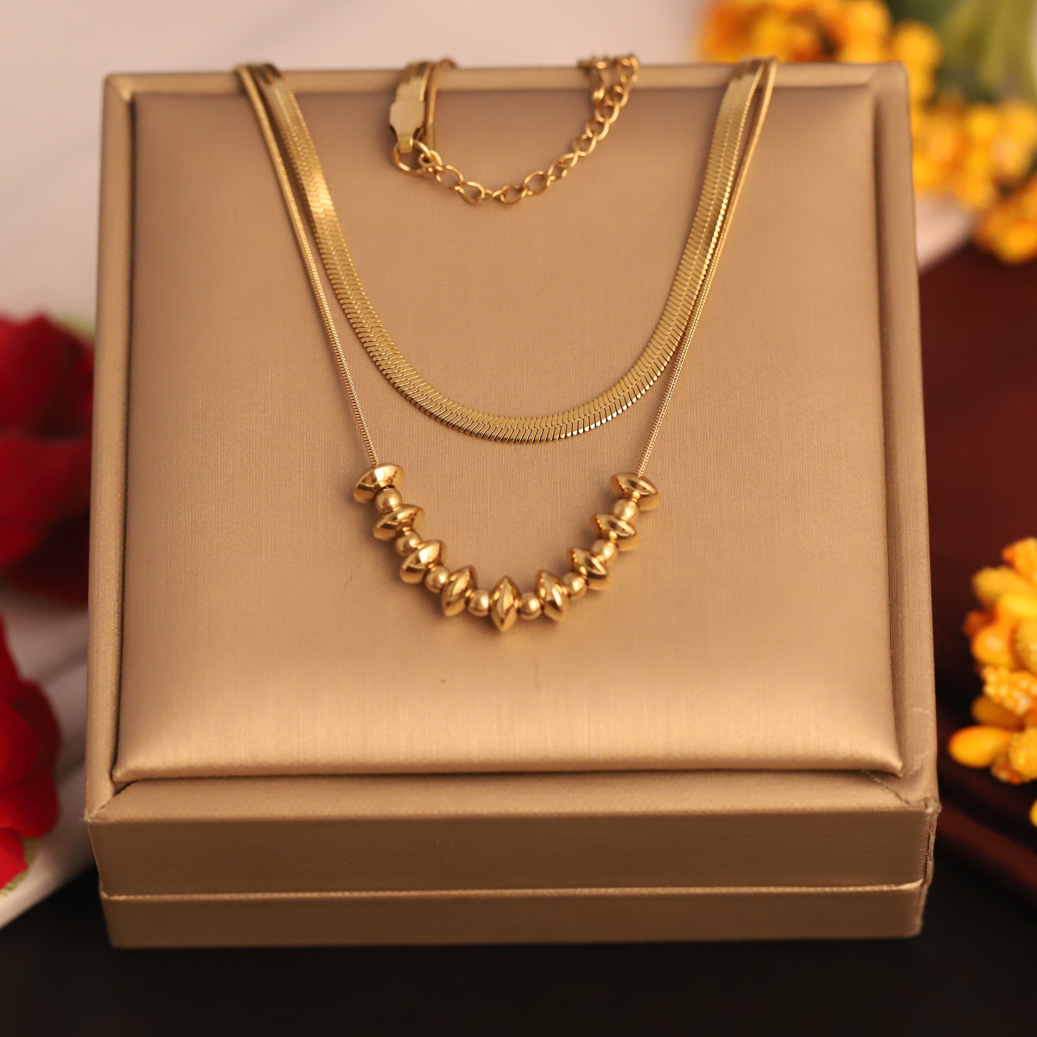 Snack Chain Beads Gold Plated –Double Layer, Anti-Tarnish, Waterproof, Minimalist Style (GOLD)