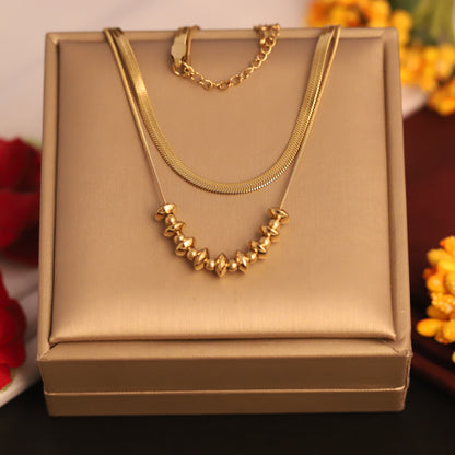 Snack Chain Beads Gold Plated –Double Layer, Anti-Tarnish, Waterproof, Minimalist Style (GOLD)