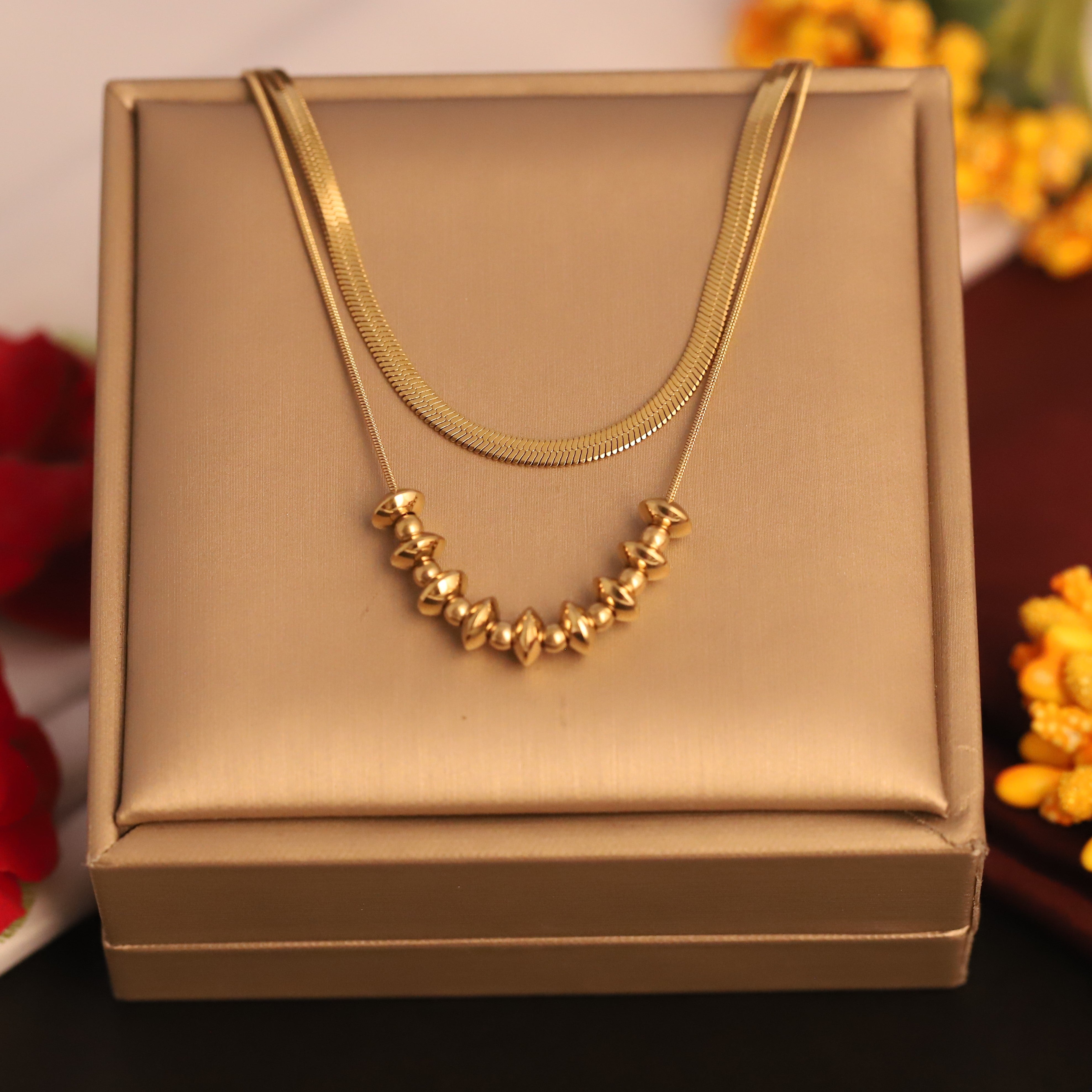 Snack Chain Beads Gold Plated –Double Layer, Anti-Tarnish, Waterproof, Minimalist Style (GOLD)