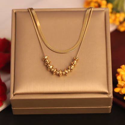 Snack Chain Beads Gold Plated –Double Layer, Anti-Tarnish, Waterproof, Minimalist Style (GOLD)