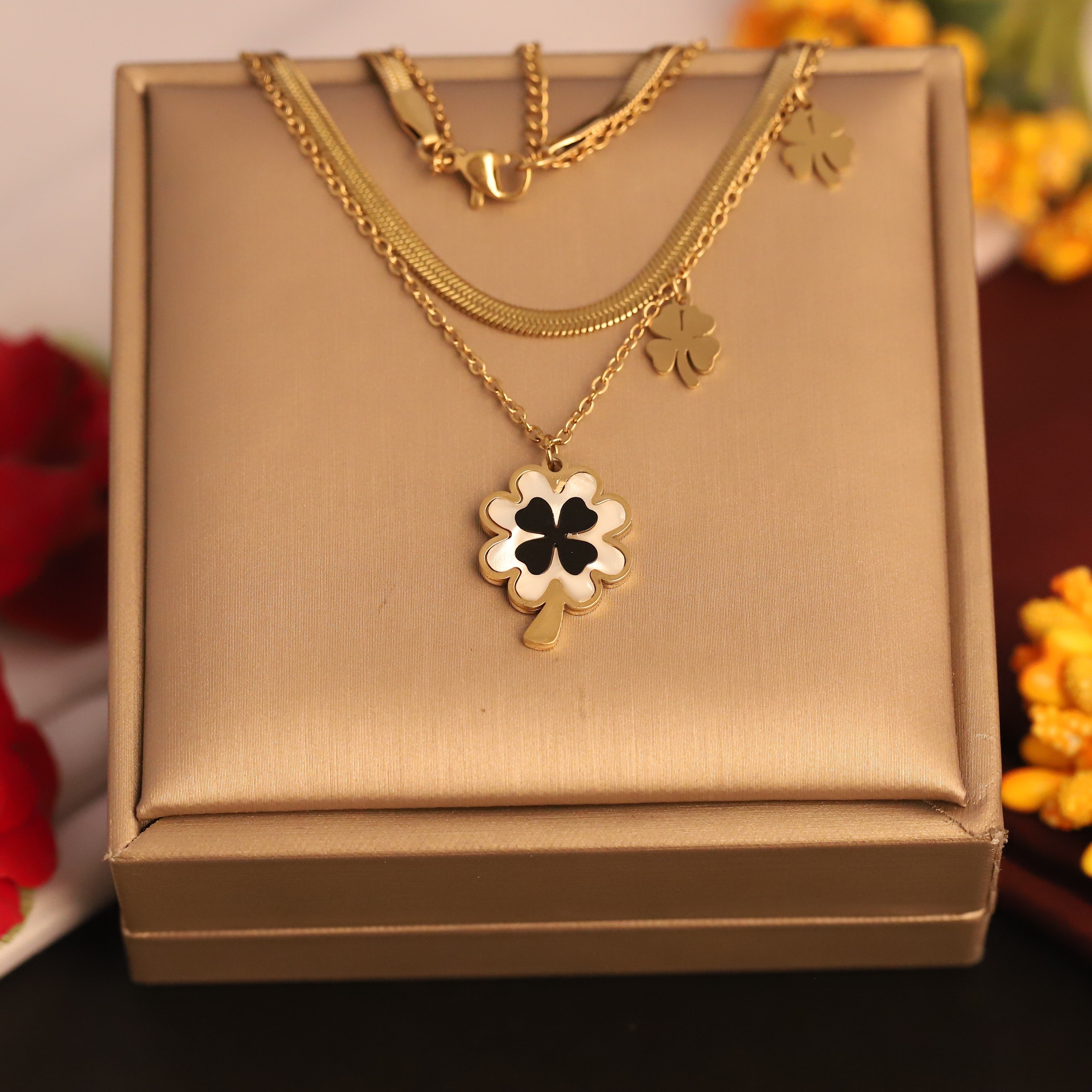 Flower Charms Snake Chain Gold Plated – Double Layer, Anti-Tarnish, Waterproof, Minimalist Style (GOLD)