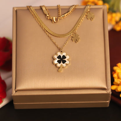 Flower Charms Snake Chain Gold Plated – Double Layer, Anti-Tarnish, Waterproof, Minimalist Style (GOLD)