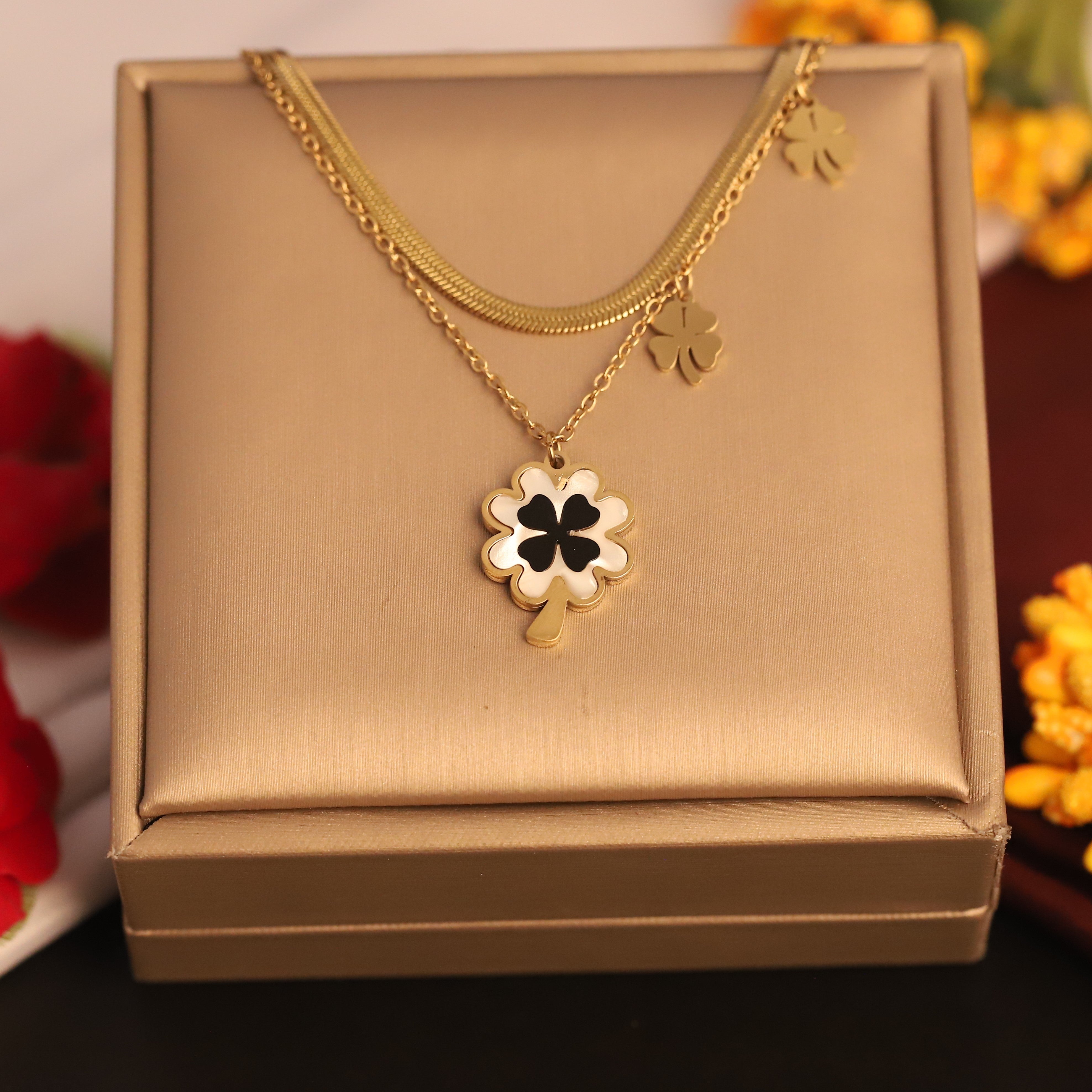 Flower Charms Snake Chain Gold Plated – Double Layer, Anti-Tarnish, Waterproof, Minimalist Style (GOLD)