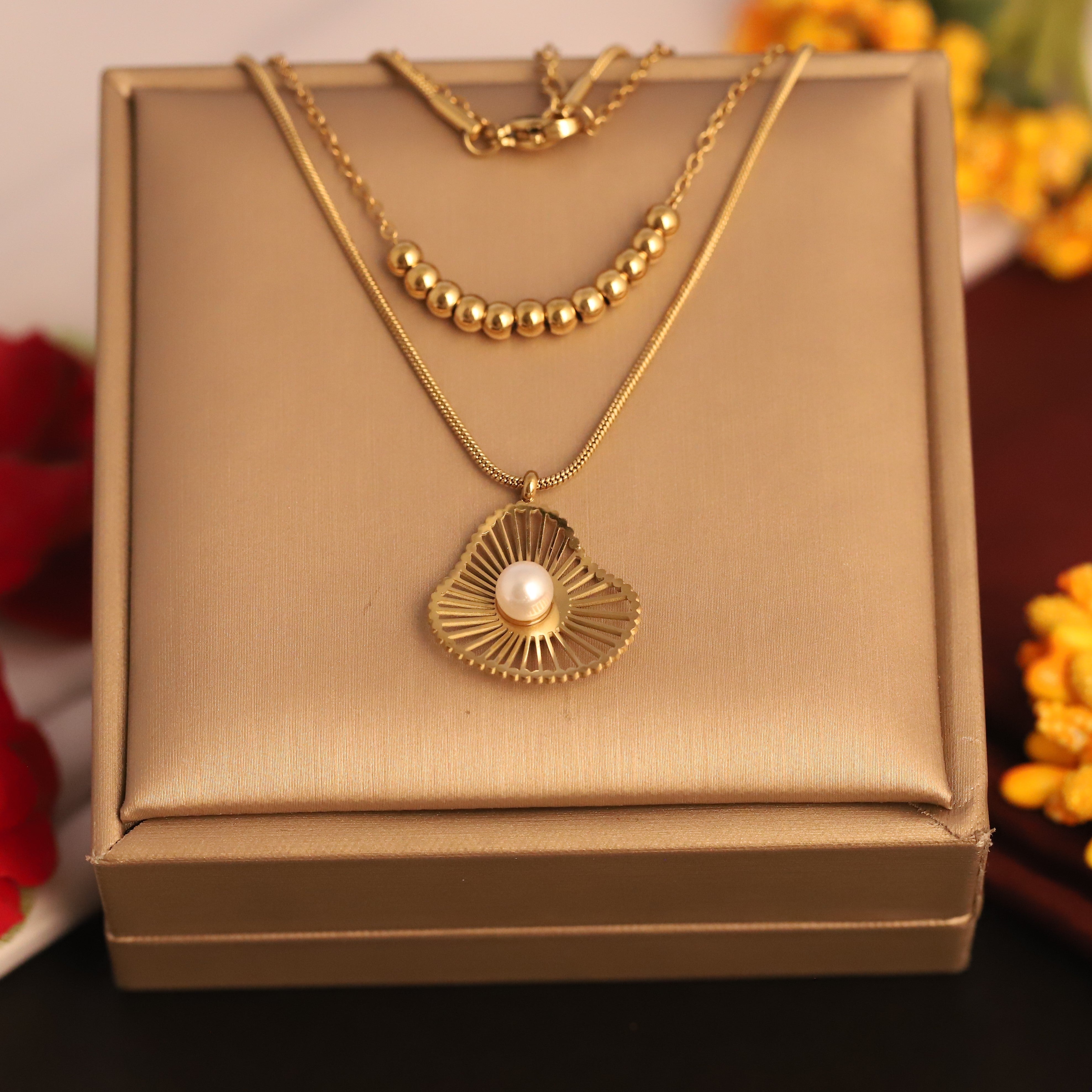 Flower Charm Chain Gold Plated – Double Layer, Anti-Tarnish, Waterproof, Minimalist Style (GOLD)