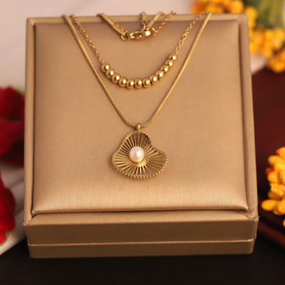 Flower Charm Chain Gold Plated – Double Layer, Anti-Tarnish, Waterproof, Minimalist Style (GOLD)