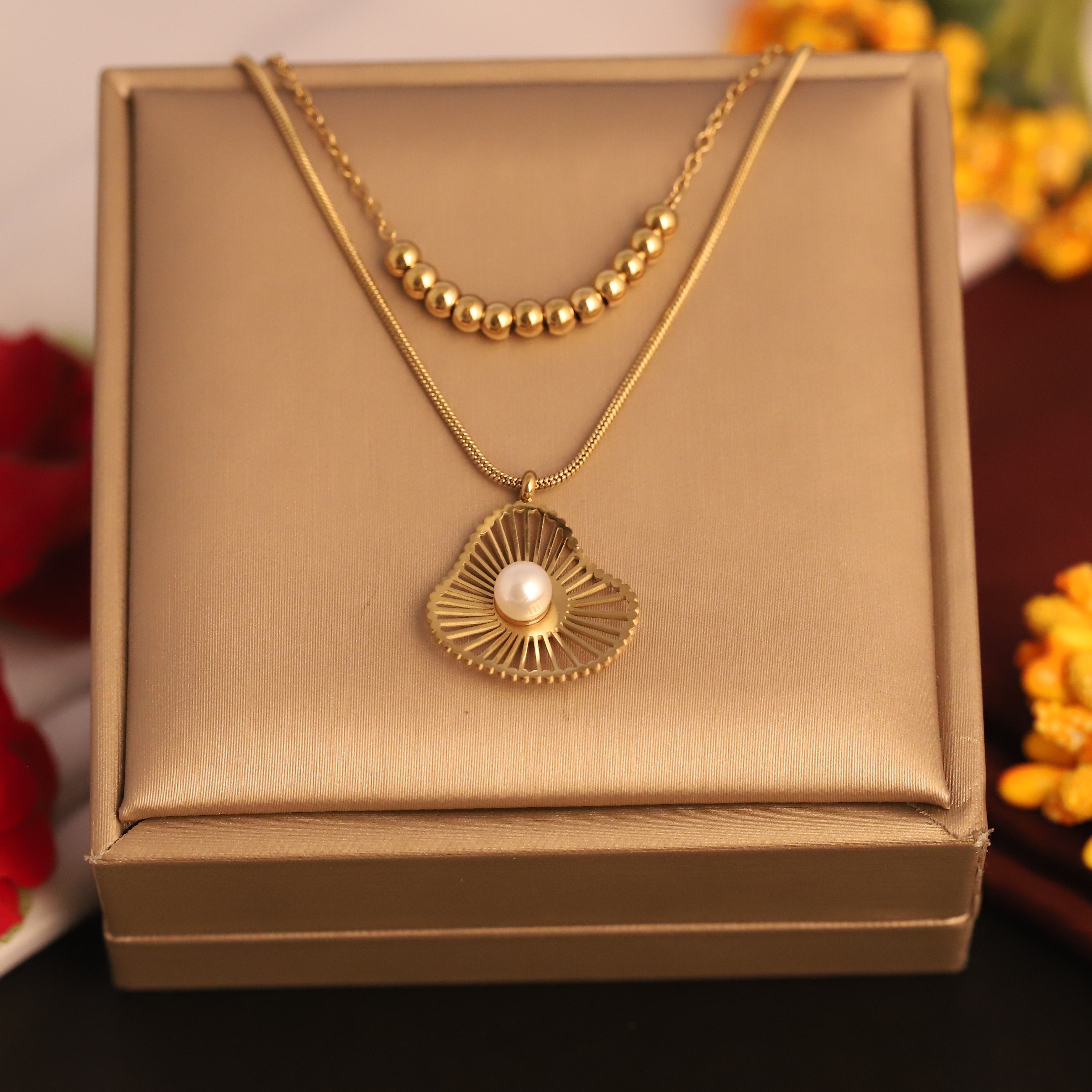Flower Charm Chain Gold Plated – Double Layer, Anti-Tarnish, Waterproof, Minimalist Style (GOLD)