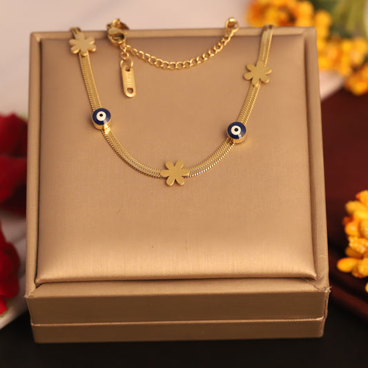 Evil Eye Flower Snake Chain Gold Plated – Single Layer, Anti-Tarnish, Waterproof, Minimalist Style (GOLD)