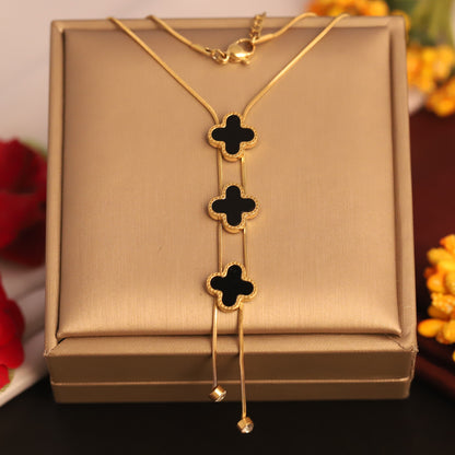 Flower Charm Black Chain Gold Plated – Single Layer, Anti-Tarnish, Waterproof, Minimalist Style (GOLD)