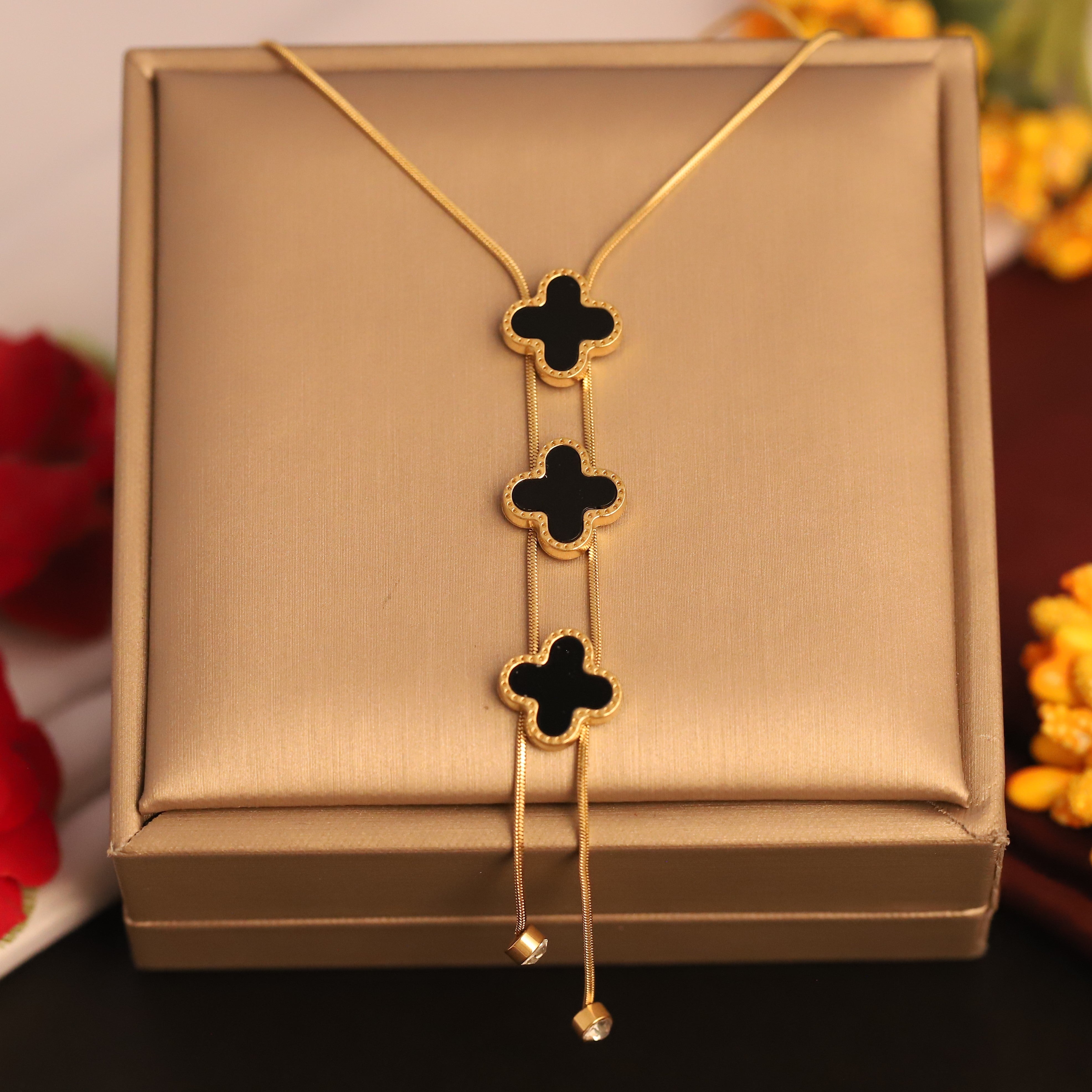 Flower Charm Black Chain Gold Plated – Single Layer, Anti-Tarnish, Waterproof, Minimalist Style (GOLD)