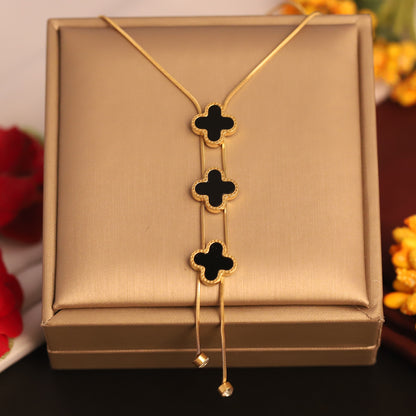 Flower Charm Black Chain Gold Plated – Single Layer, Anti-Tarnish, Waterproof, Minimalist Style (GOLD)