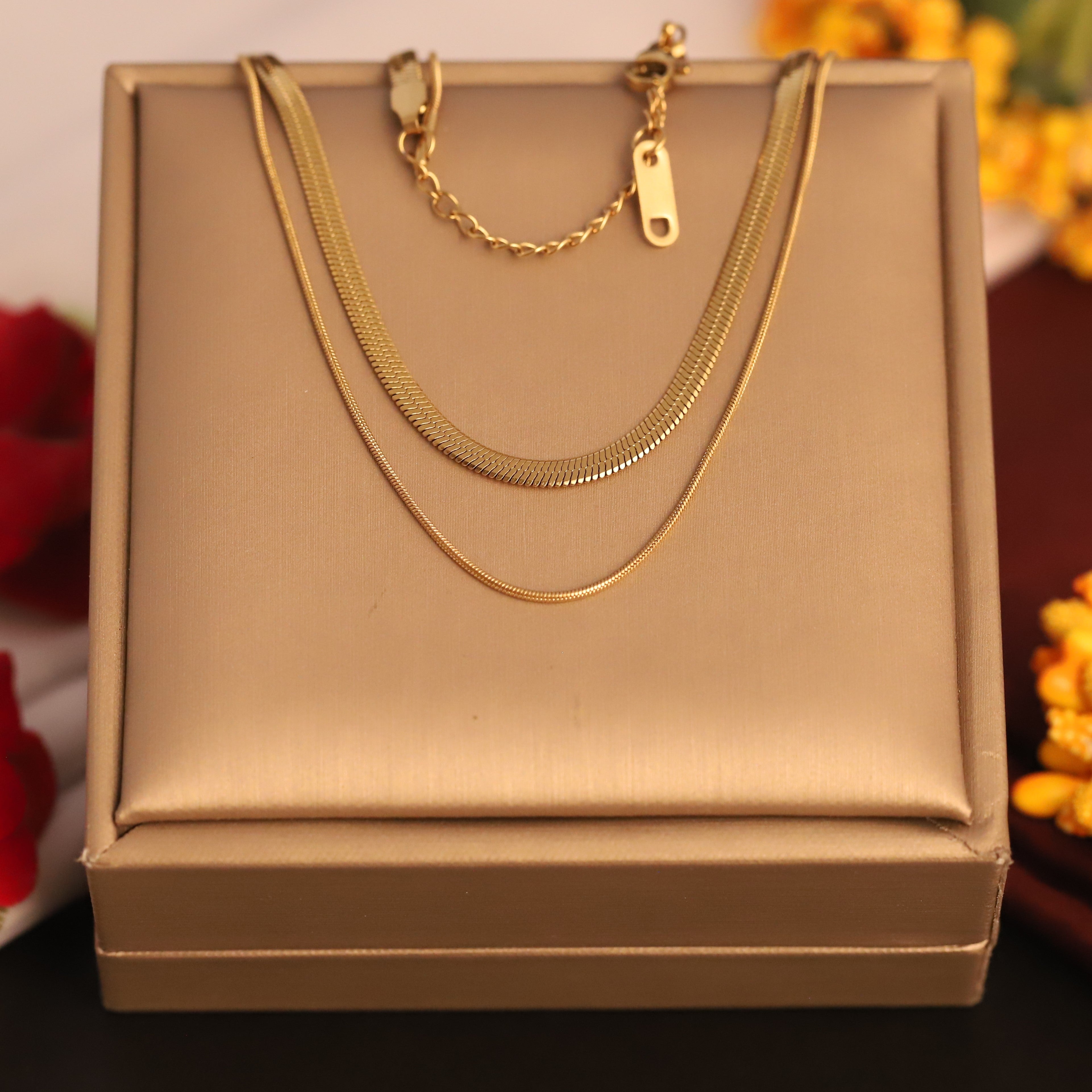Trendy Charm Snake Chain Gold Plated – Double Layer, Anti-Tarnish, Waterproof, Minimalist Style (GOLD)