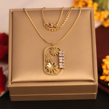 Flower White Stones Chain Gold Plated – Single Layer, Anti-Tarnish, Waterproof, Minimalist Style (GOLD)