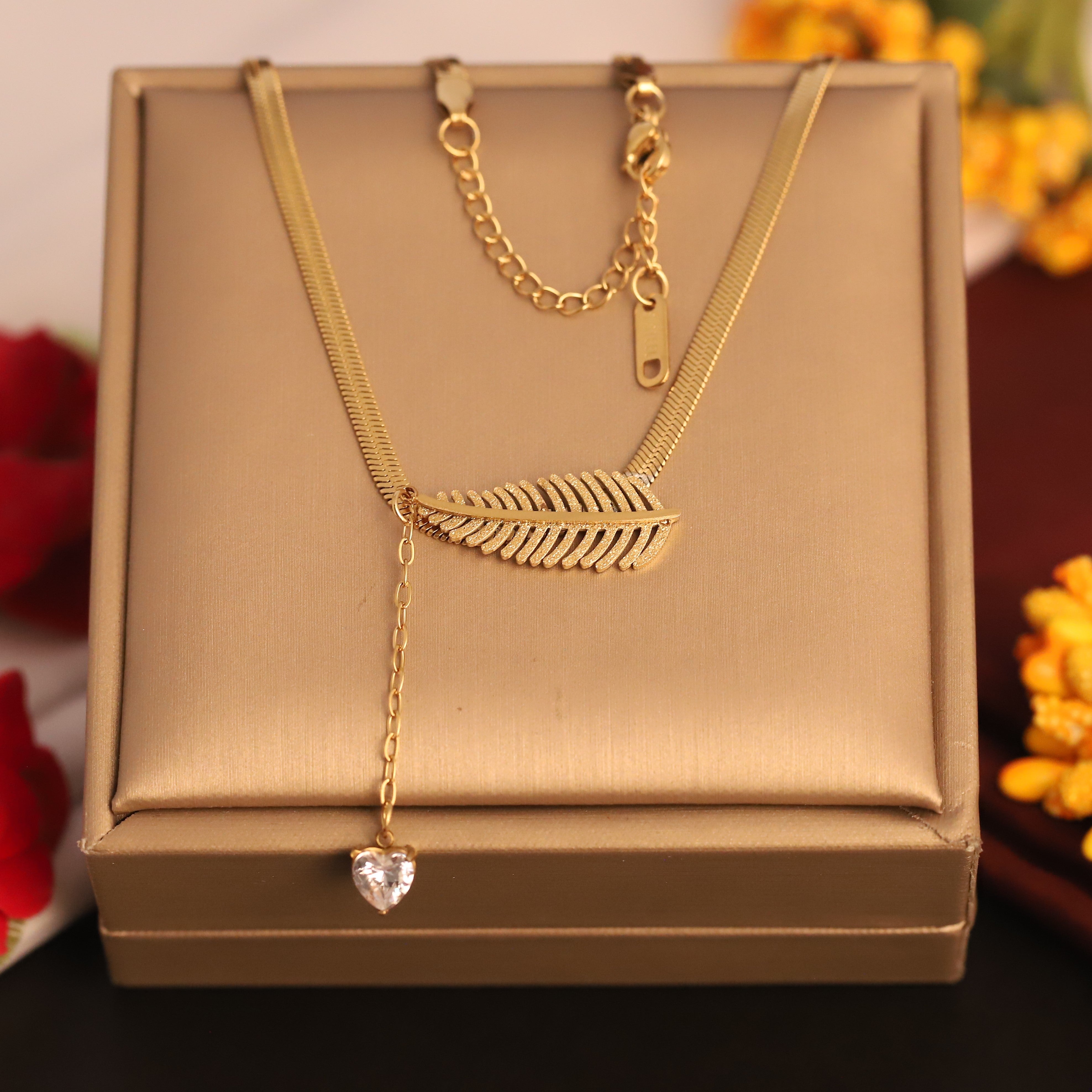 Leaf Charm Snake Chain Gold Plated – Single Layer, Anti-Tarnish, Waterproof, Minimalist Style (GOLD)