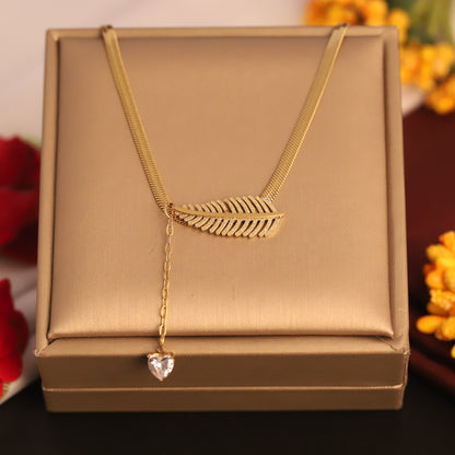 Leaf Charm Snake Chain Gold Plated – Single Layer, Anti-Tarnish, Waterproof, Minimalist Style (GOLD)