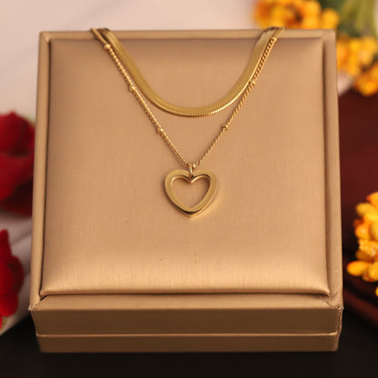 Heart Charms Snake Chain Gold Plated – Double Layer, Anti-Tarnish, Waterproof, Minimalist Style (GOLD)