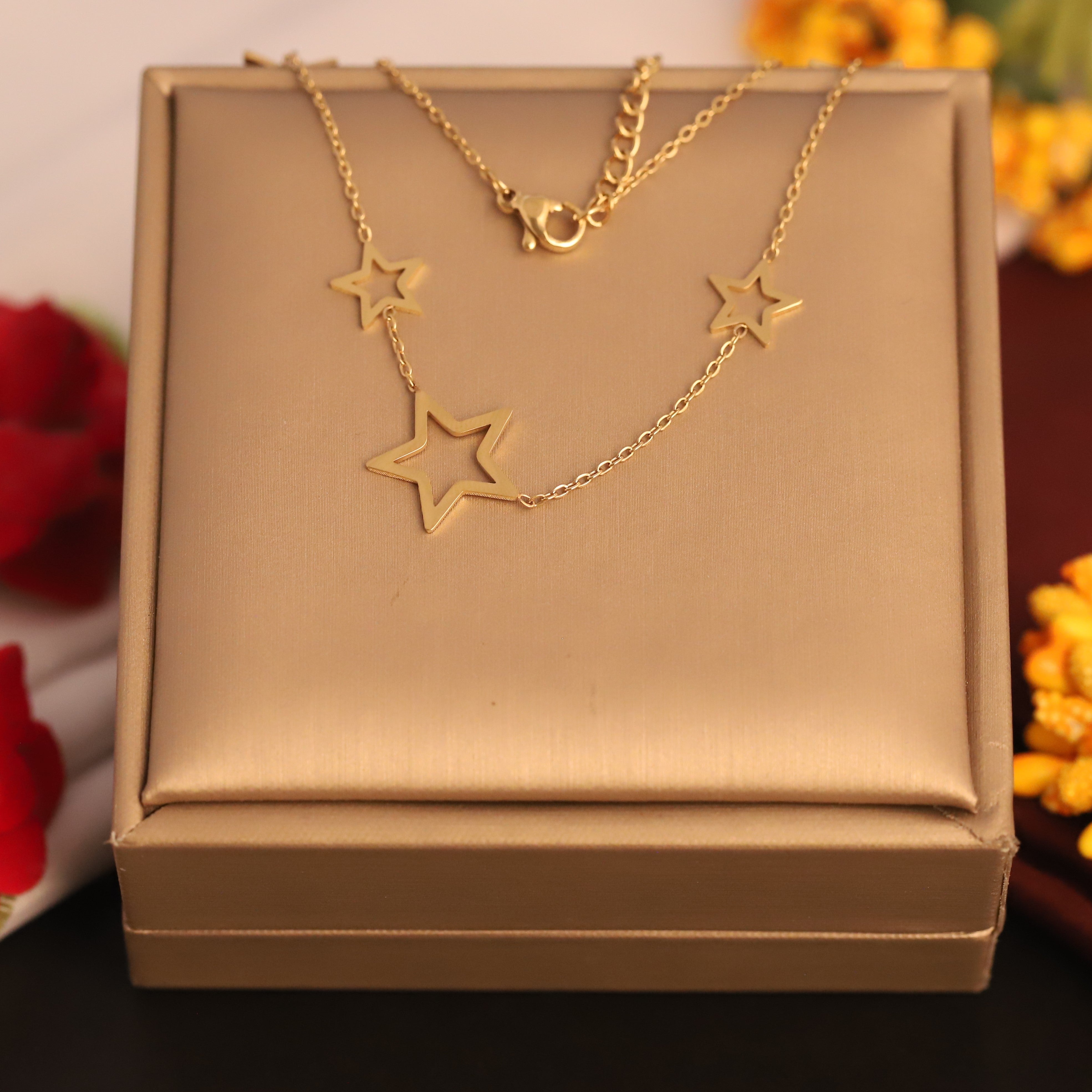 Star Charm Chain Gold Plated – Single Layer, Anti-Tarnish, Waterproof, Minimalist Style (GOLD)