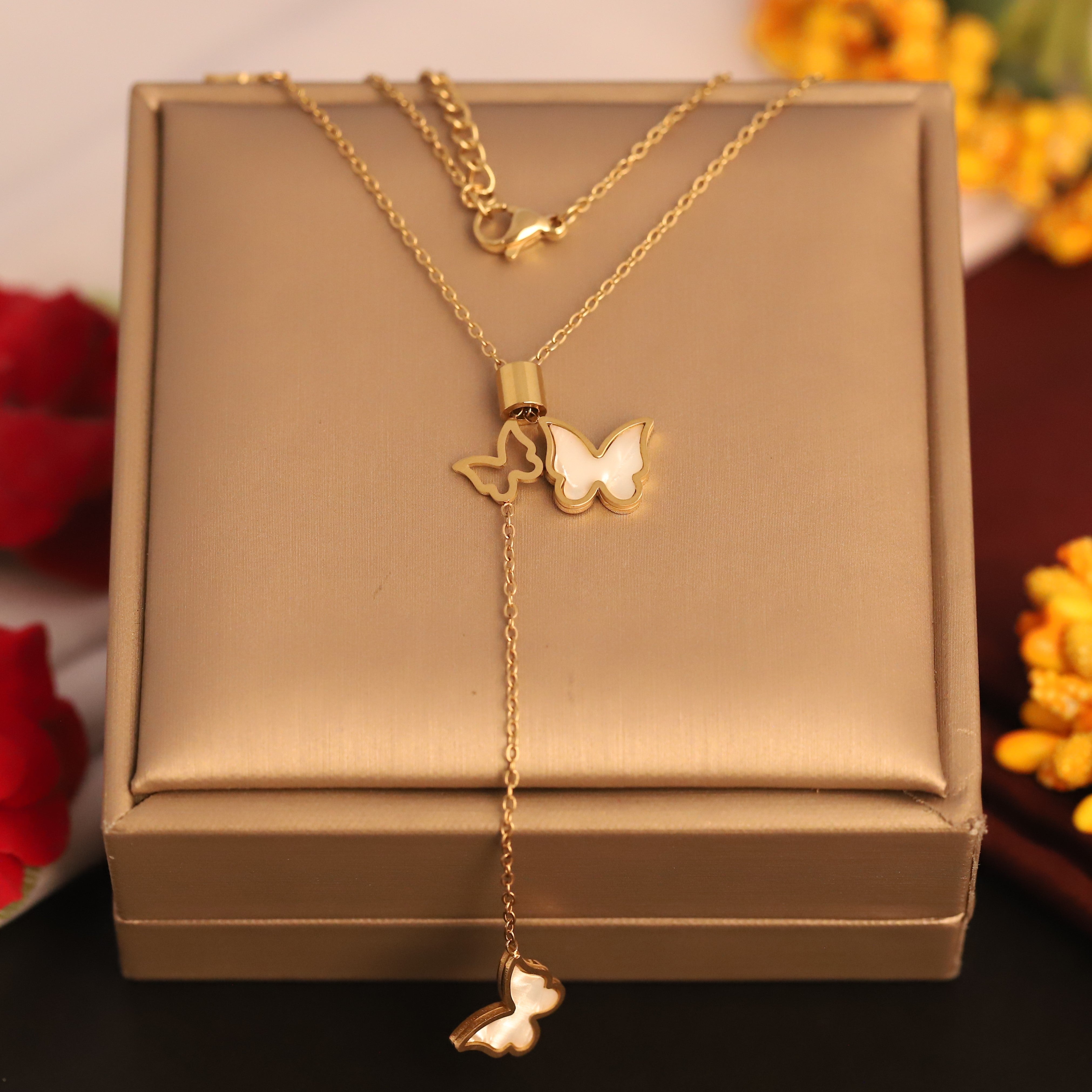 Butterfly Pearl Charm Chain Gold Plated – Single Layer, Anti-Tarnish, Waterproof, Minimalist Style (GOLD)