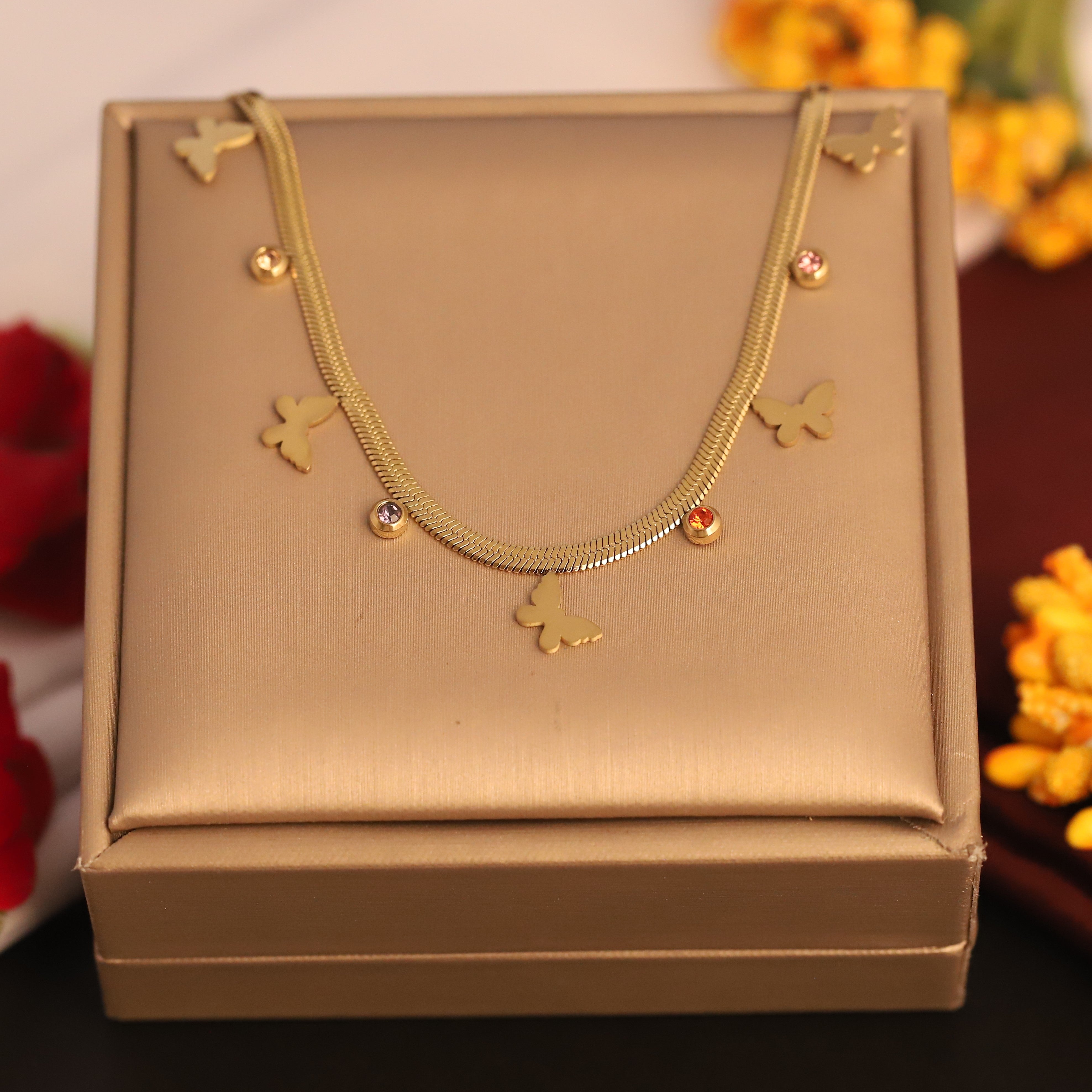 Butterfly Snake Chain Gold Plated – Single Layer, Anti-Tarnish, Waterproof, Minimalist Style (GOLD)