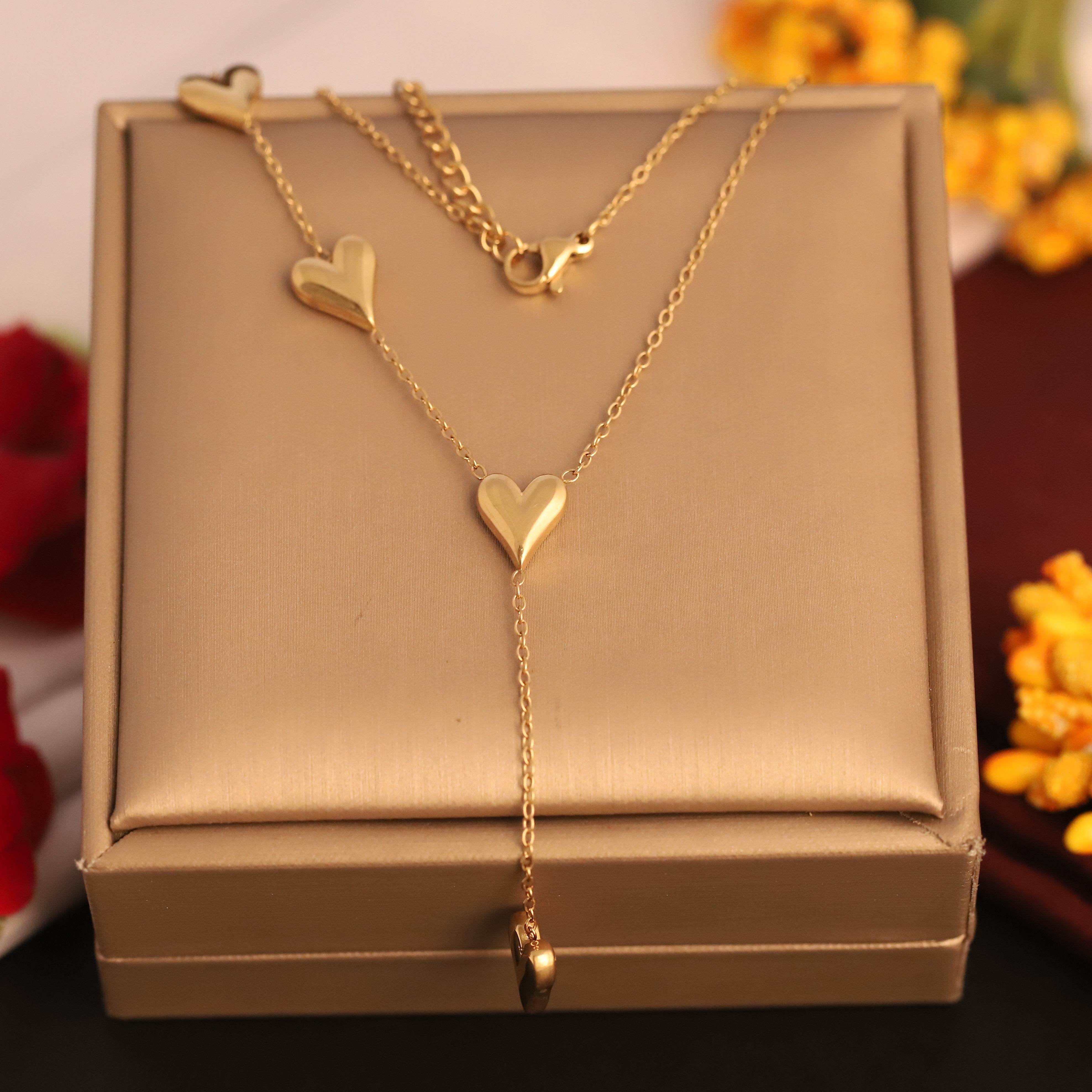 Heart Charm Chain Gold Plated – Single Layer, Anti-Tarnish, Waterproof, Minimalist Style (GOLD)