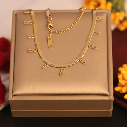 Infinity Charms White Stones Chain Gold Plated – Single Layer, Anti-Tarnish, Waterproof, Minimalist Style (GOLD)