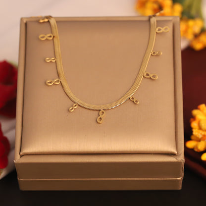 Infinity Charms White Stones Chain Gold Plated – Single Layer, Anti-Tarnish, Waterproof, Minimalist Style (GOLD)