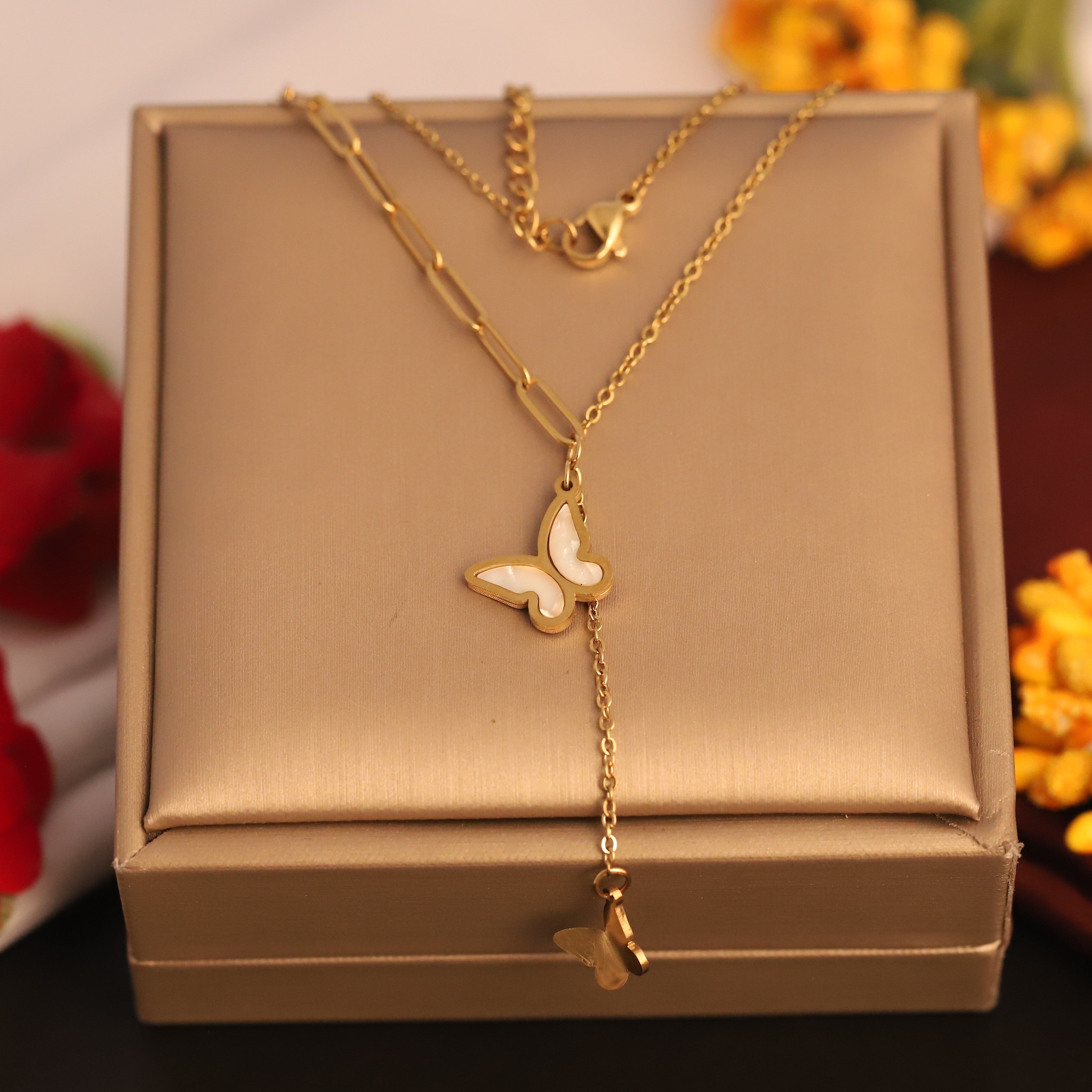 Butterfly Charm Snack Chain Gold Plated – Single Layer, Anti-Tarnish, Waterproof, Minimalist Style (GOLD)