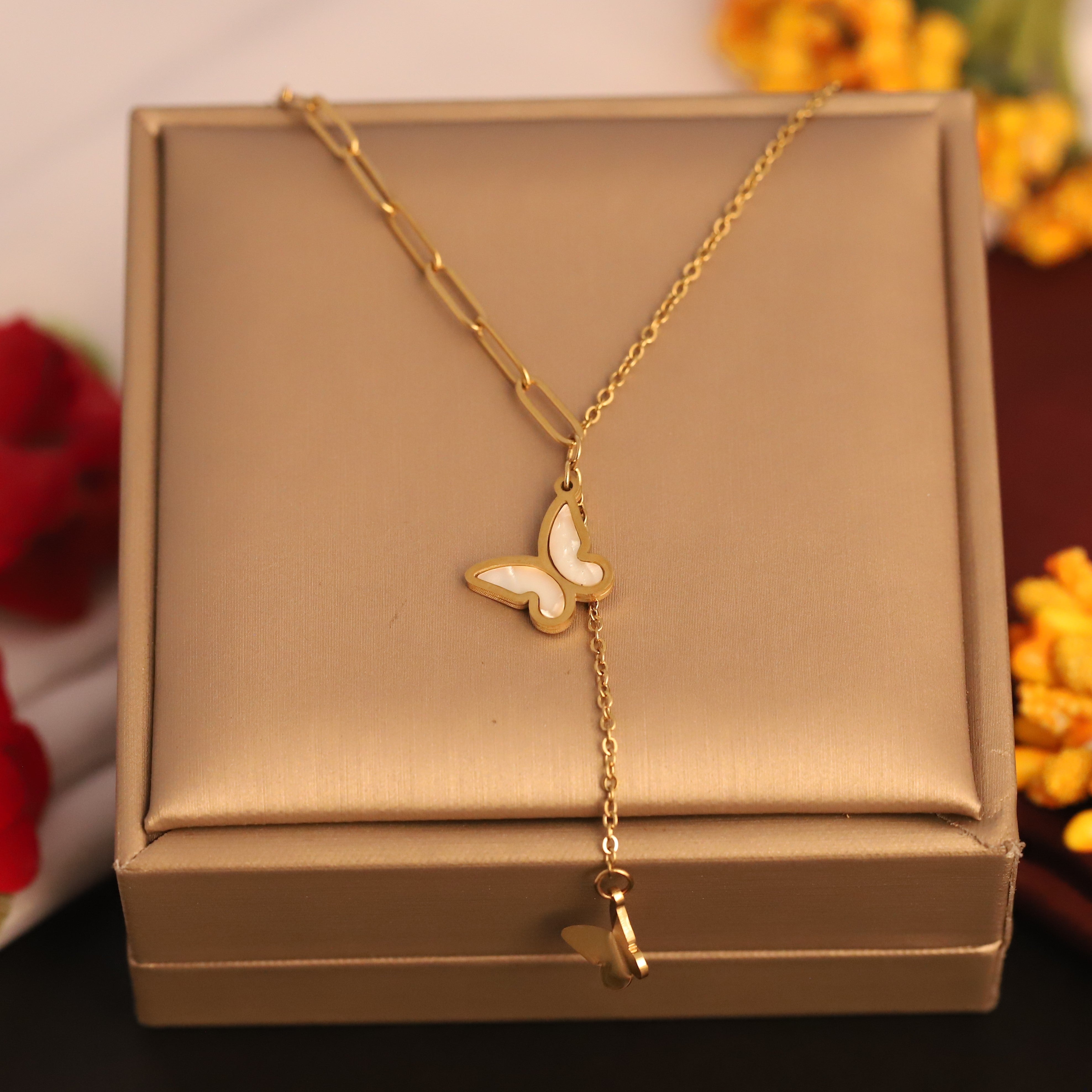 Butterfly Charm Snack Chain Gold Plated – Single Layer, Anti-Tarnish, Waterproof, Minimalist Style (GOLD)