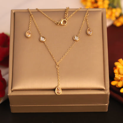 Trendy white Stones Chain Gold Plated – Single Layer, Anti-Tarnish, Waterproof, Minimalist Style (GOLD)