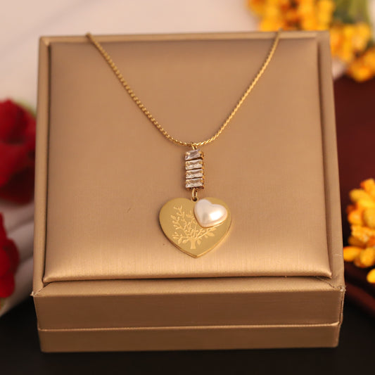Heart White Stones Chain Gold Plated – Single Layer, Anti-Tarnish, Waterproof, Minimalist Style (GOLD)