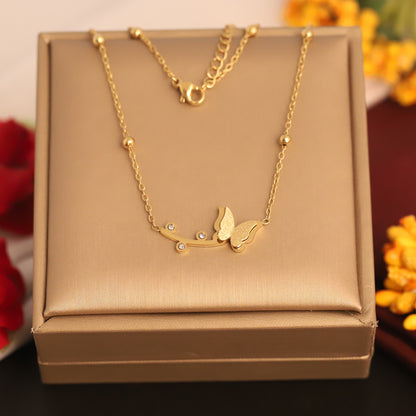Butterfly Charm Chain Gold Plated – Single Layer, Anti-Tarnish, Waterproof, Minimalist Style (GOLD)