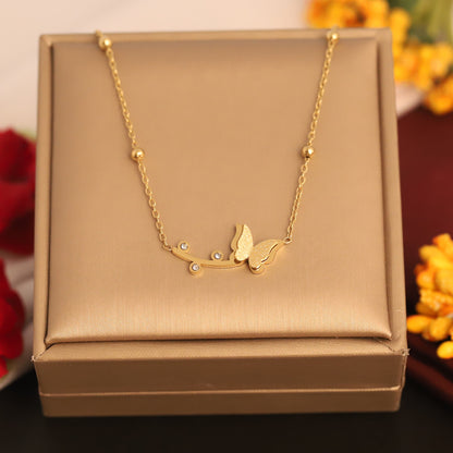 Butterfly Charm Chain Gold Plated – Single Layer, Anti-Tarnish, Waterproof, Minimalist Style (GOLD)