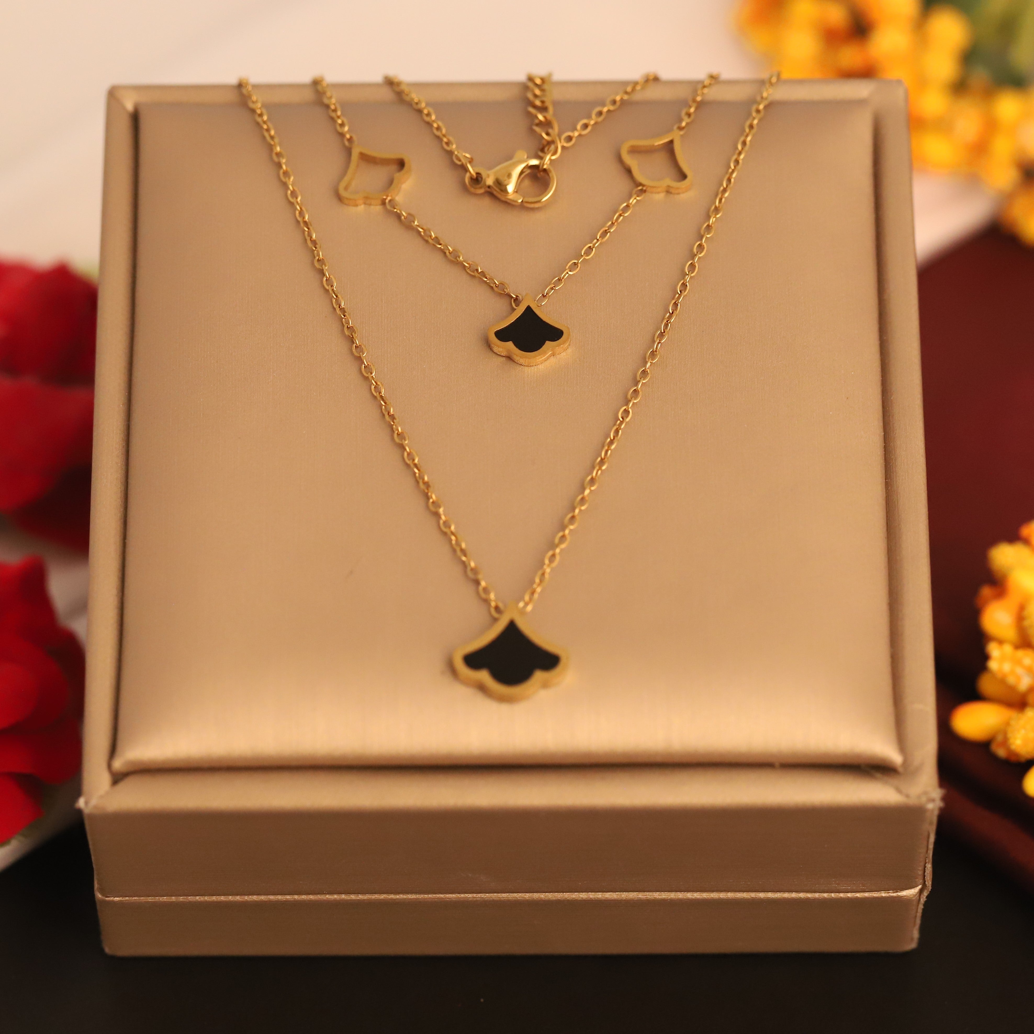 Flower Charms Chain Gold Plated – Double Layer, Anti-Tarnish, Waterproof, Minimalist Style (GOLD)