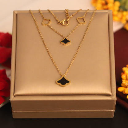 Flower Charms Chain Gold Plated – Double Layer, Anti-Tarnish, Waterproof, Minimalist Style (GOLD)