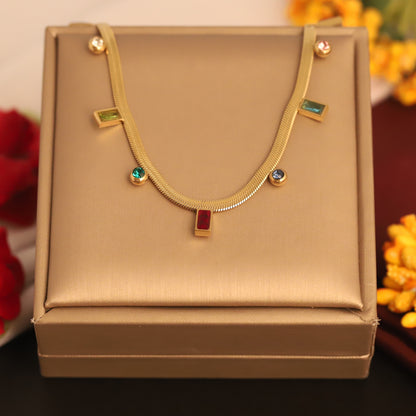 Multi Color Charm Snake Chain Gold Plated – Single Layer, Anti-Tarnish, Waterproof, Minimalist Style (GOLD)