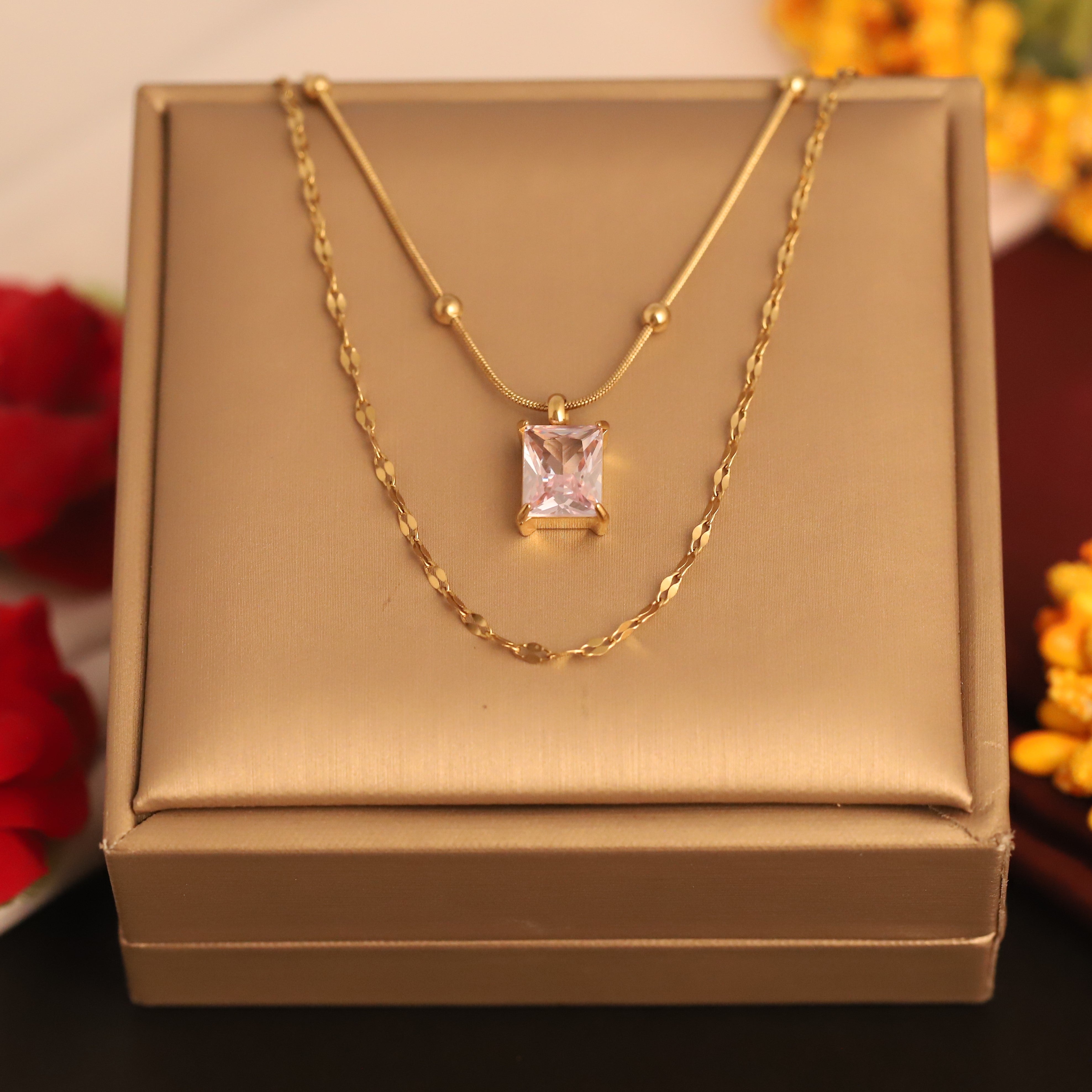 Trendy Charms Chain Gold Plated – Double Layer, Anti-Tarnish, Waterproof, Minimalist Style (GOLD)