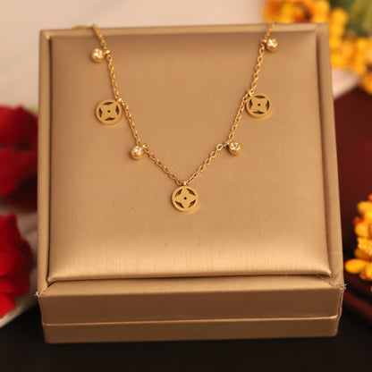 Flower Charms White Stones Chain Gold Plated – Single Layer, Anti-Tarnish, Waterproof, Minimalist Style (GOLD)
