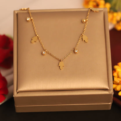 Hamza Charms White Stones Chain Gold Plated – Single Layer, Anti-Tarnish, Waterproof, Minimalist Style (GOLD)