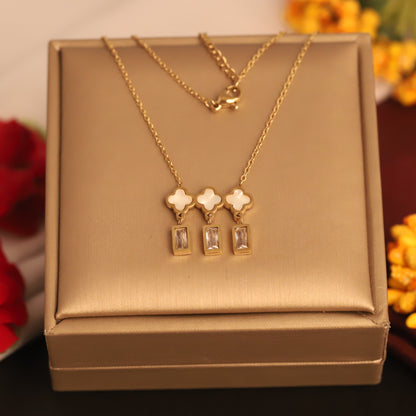 Flower Charm White stones Chain Gold Plated – Single Layer, Anti-Tarnish, Waterproof, Minimalist Style (GOLD)