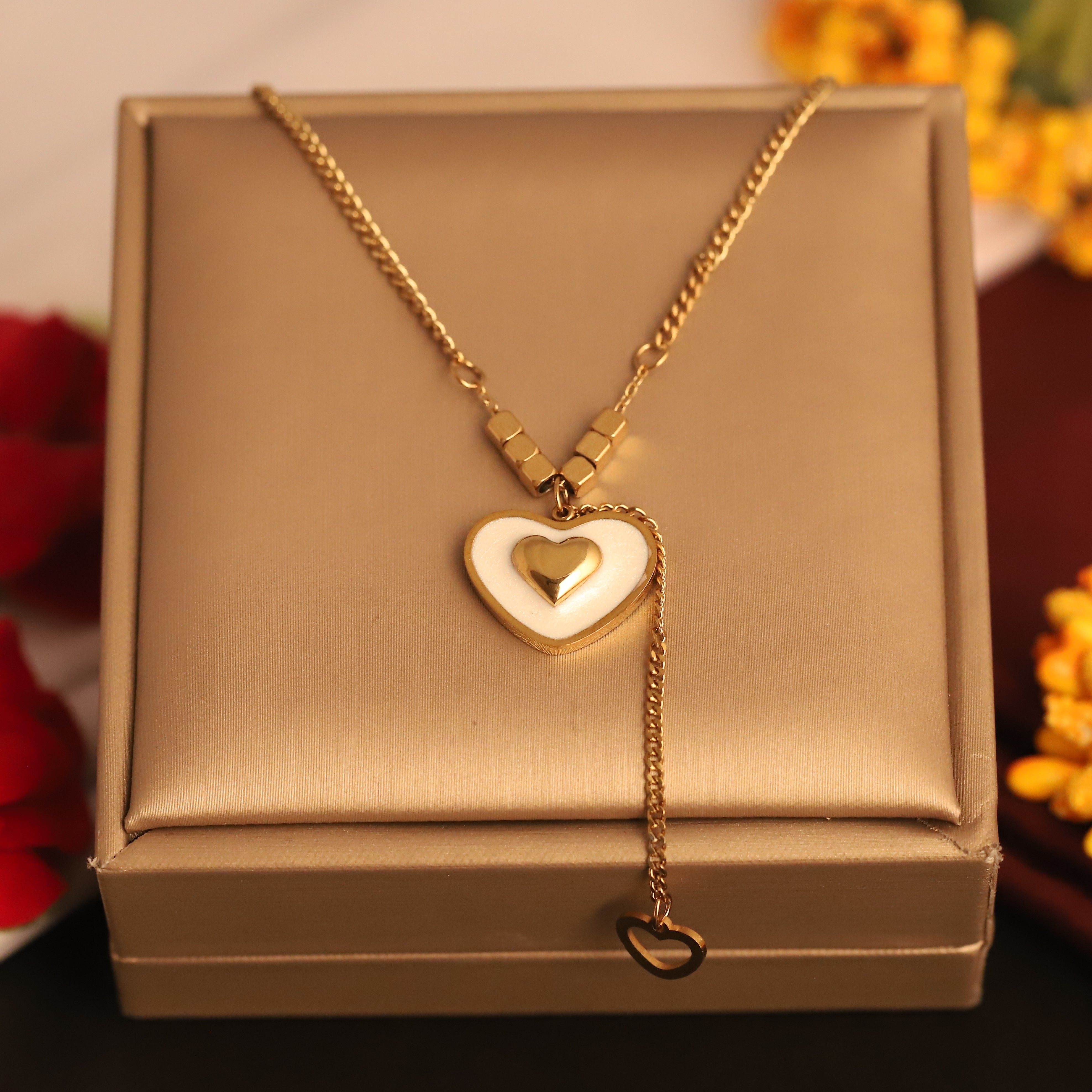 Heart Charm Chain Gold Plated – Single Layer, Anti-Tarnish, Waterproof, Minimalist Style (GOLD)