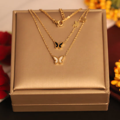 Butterfly Charms Chain Gold Plated – Double Layer, Anti-Tarnish, Waterproof, Minimalist Style (GOLD)