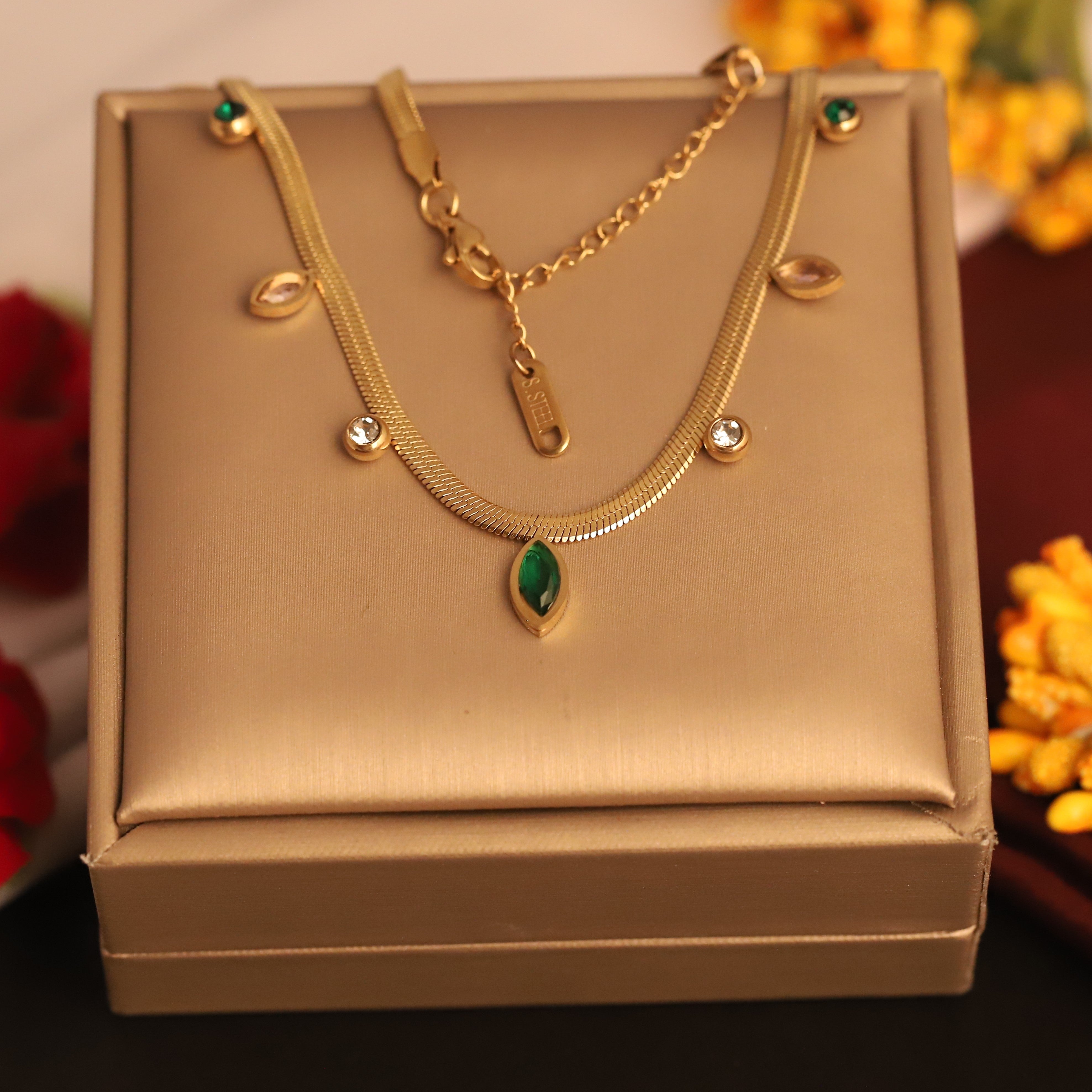 Drops Charms Multi color Snake Chain Gold Plated – Single Layer, Anti-Tarnish, Waterproof, Minimalist Style (GOLD)